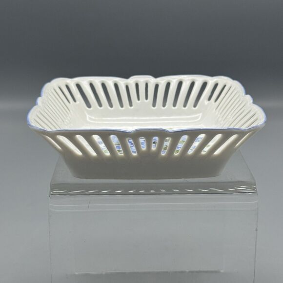 Vtg Reutter Porcelain Reticulated W Germany Square Trinket Dish Forget Me Knots - Picture 2 of 8